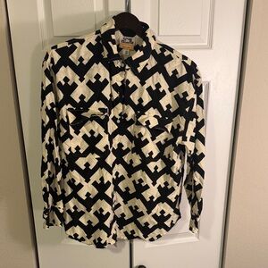 Black and White Geometric Button-Up Shirt